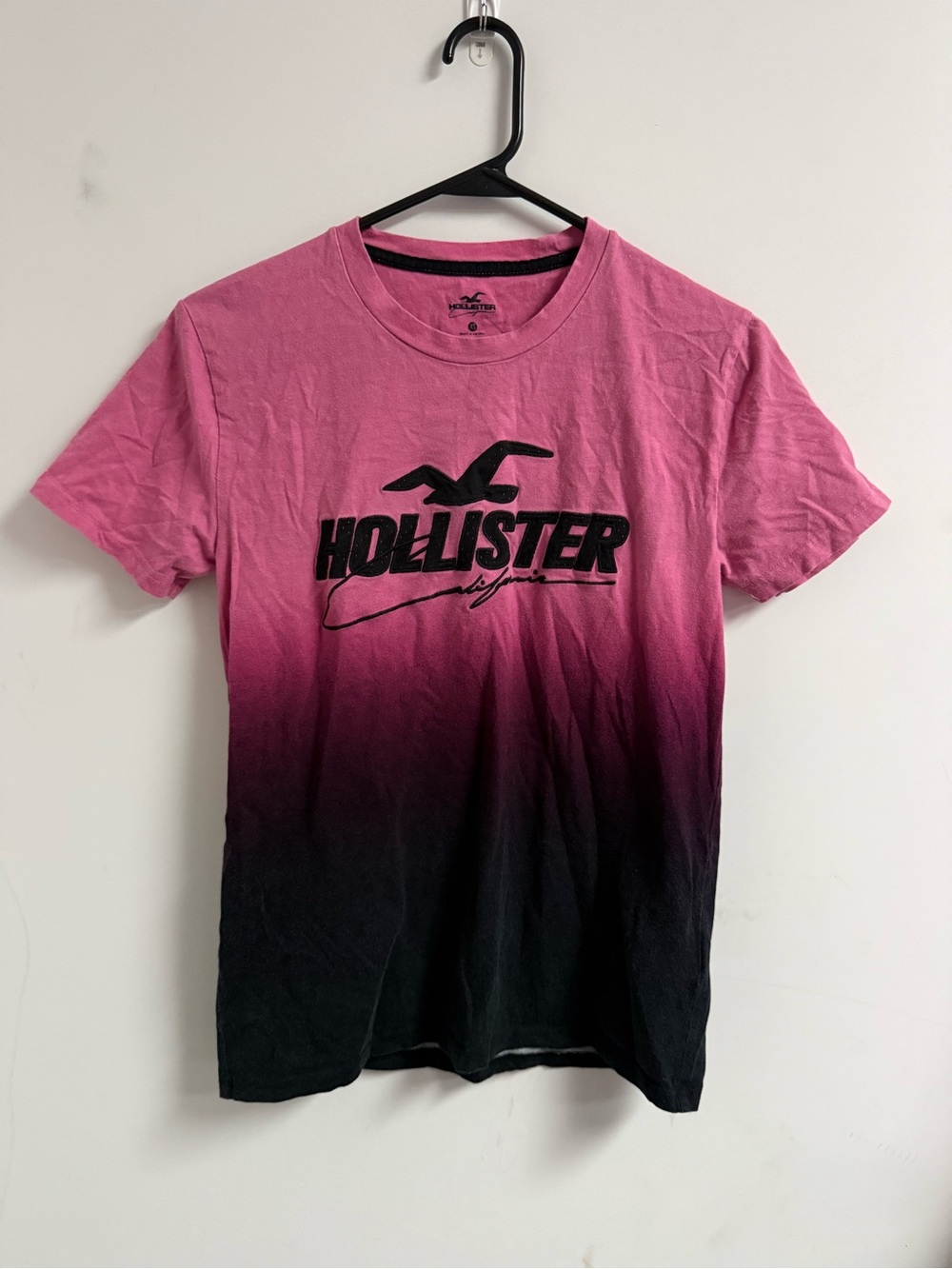 Hollister Pink to Black Ombre Logo Short Sleeve Tee